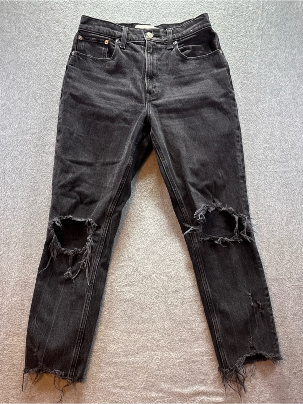 Abercrombie Fitch High Rise Mom Jeans Black Distressed Frayed Hems Women's 27/4R